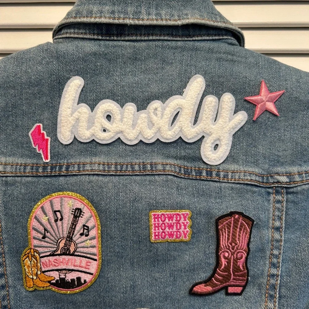 Wonder‎ Nation Girls Denim Jacket Medium Patches Embellished Western